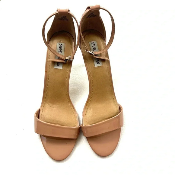 Steve Madden Tan Patent Leather Strappy Buckle Closure Stiletto Heel Size 10M - Picture 4 of 11